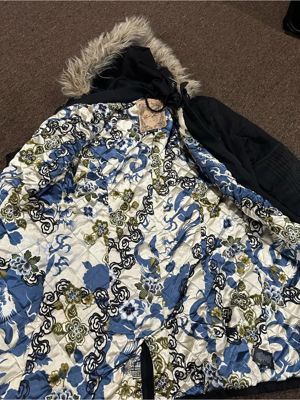Guess Black Utility Parka with Faux-Fur Trim